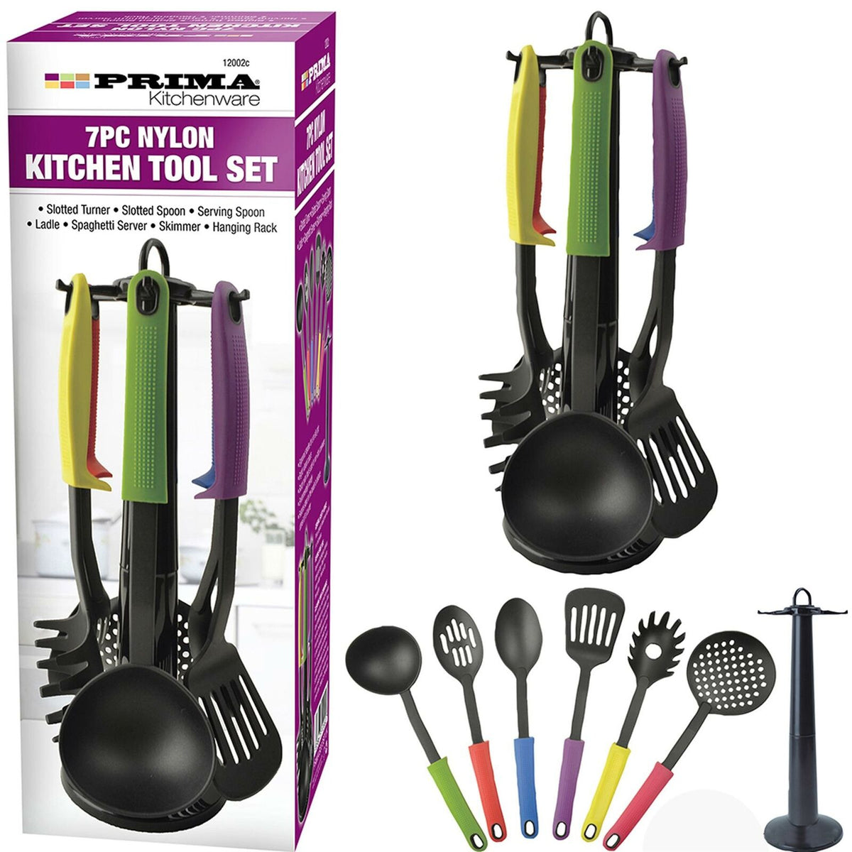 Alpina 7Pcs Multi-Coloured Nylon Kitchen Essential Utensils Set with Stand  Spoon