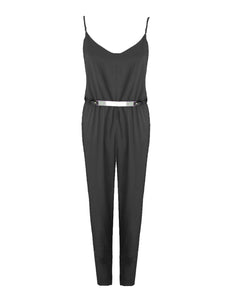 Women Ladies Sleeveless Adjustable Strap Two Tone Belted Block Playsuit Jumpsuit