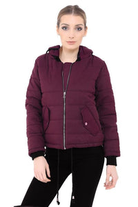 Long Sleeve Quilted Puffer Padded Hooded Warm Bubble Ladies Women Coat Jacket