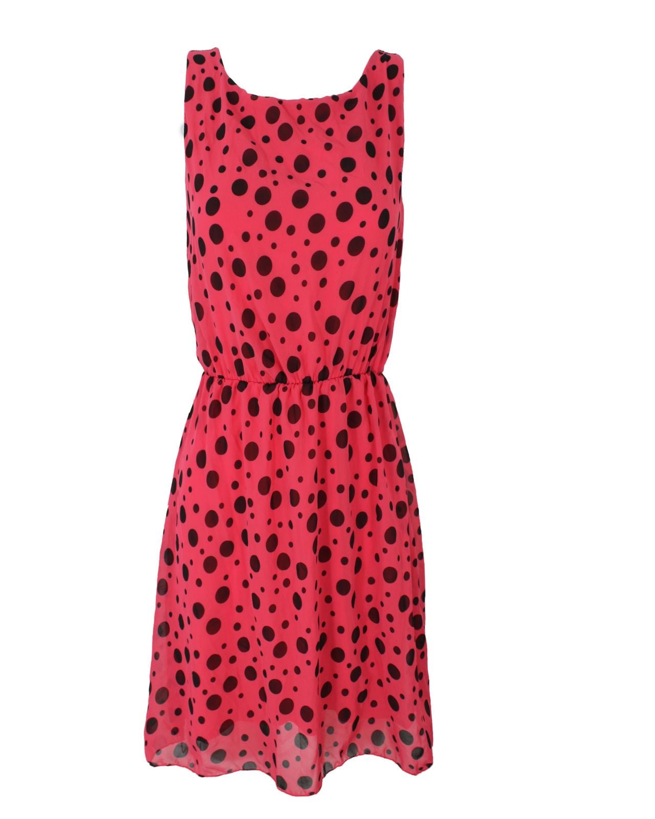 New Ladies Women Sleeveless Polka Dot Detail Swing Skater Short Dress Top 8-12