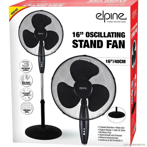 New 16" Oscillating Stand Fan Indoor Round Base 3 Speed Levels Grill Summer