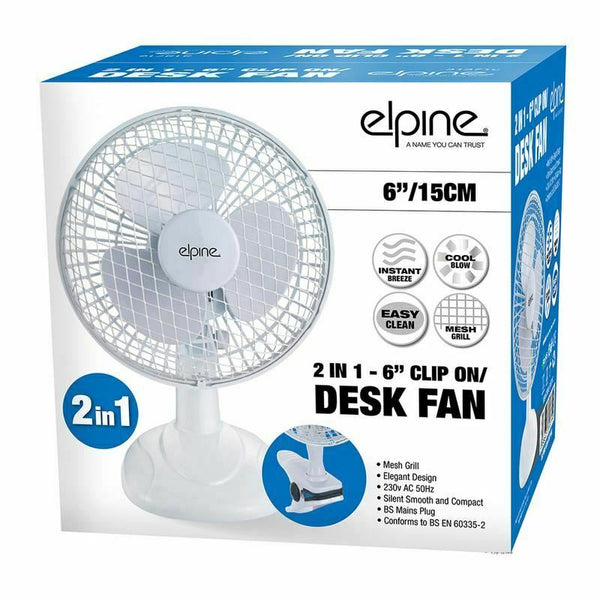 New 230v Elegant Design 2 in 1 6” Clip on Desk Fan Table Fan 3 Pin Plug UK Stock