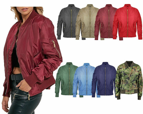 New Women Ladies Ma1 Bomber Jacket Vintage Summer Coat Flight Army Biker Retro