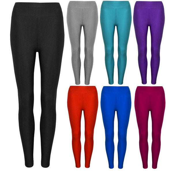 New Ladies Sexy Shiny Stretchy Disco High Waist Leggings Long Pants UK Size 8-14