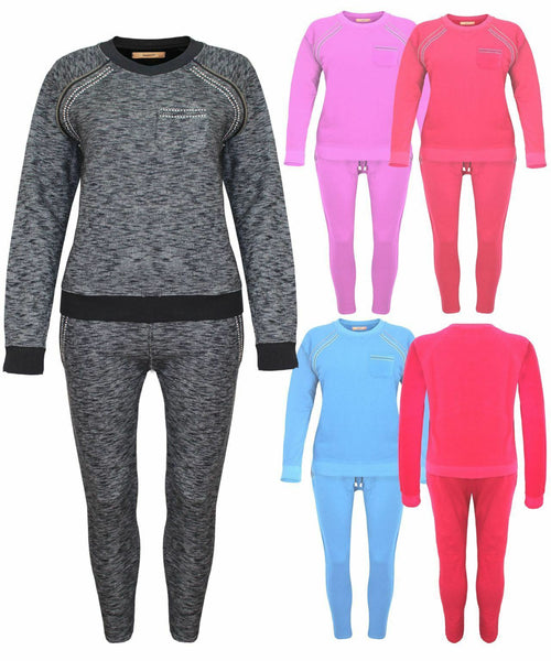 LADIES WOMENS QUALITY DIAMANTE FULL TRACKSUIT JOGGING GYM SUIT TROUSER TOP 8-16