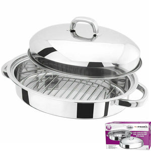 New 32cm Stainless Steel Roasting Pan Set Lid Oval