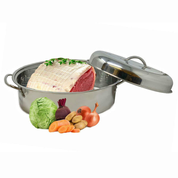 New 32cm Stainless Steel Roasting Pan Set Lid Oval