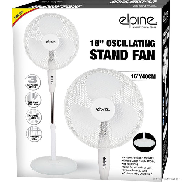 New 16" Oscillating Stand Fan Indoor Round Base 3 Speed Levels Grill Summer